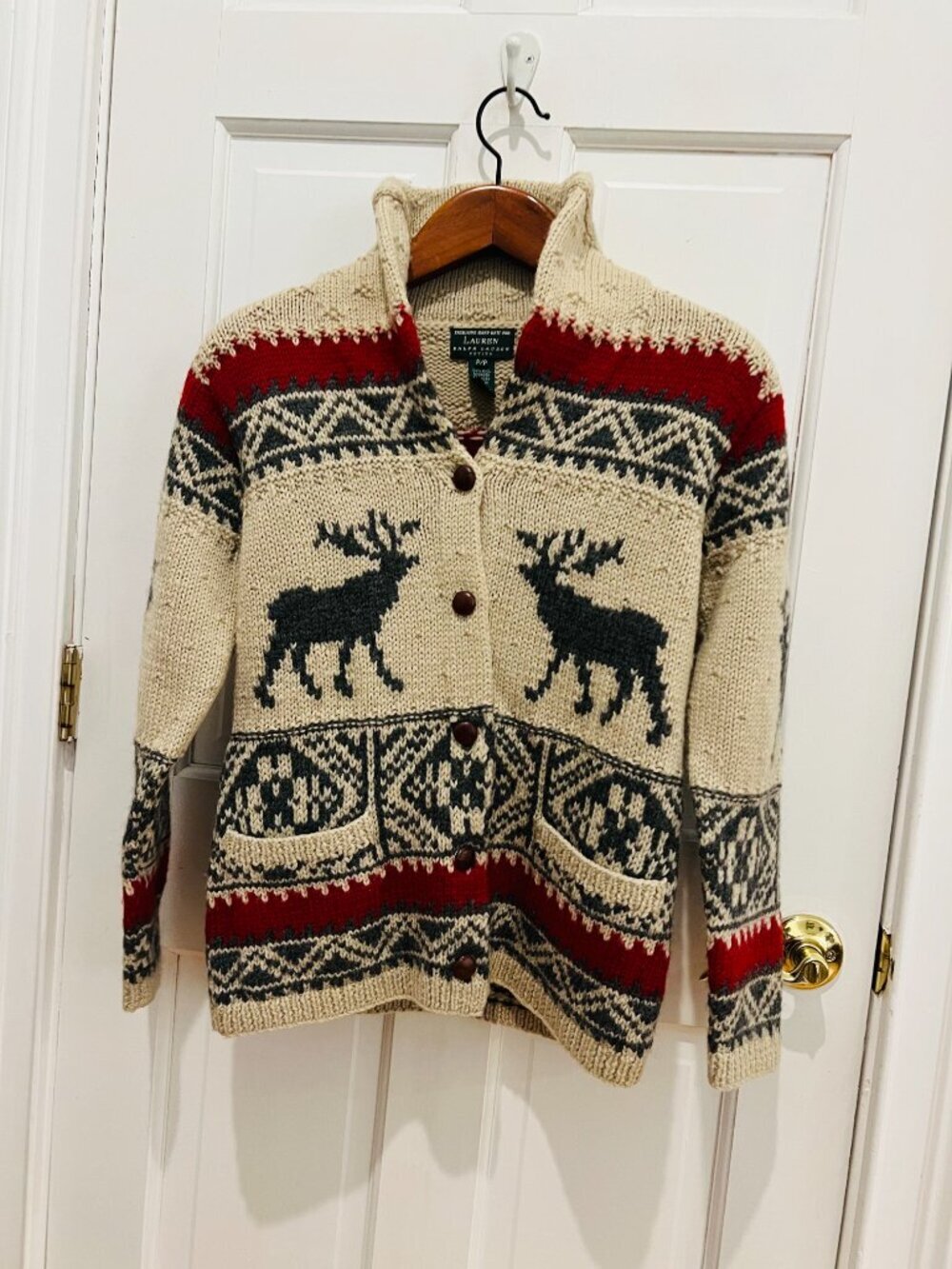 Vintage Lauren Ralph Lauren Hand Knit Wool Sweater Cardigan Size P/P - Picture 3 of 16